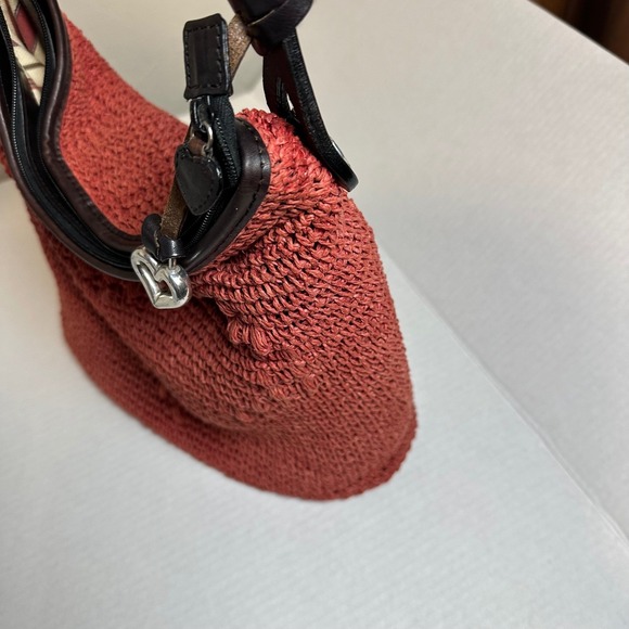 Brighton Terracotta Woven Straw Heart Shoulder Bag Leather Trim Silver Hrt Charm - Picture 11 of 12